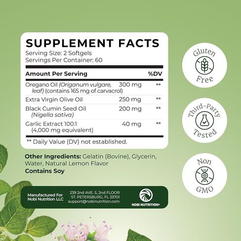 Oil of Oregano with Black Seed Oil Softgels | Immune Support | High Carvacrol | Seasonal Wellness & Antioxidant Support with Garlic Extract | Third-Party Tested & Non-GMO | 120 Oregano Oil Capsules in Saudi Arabia