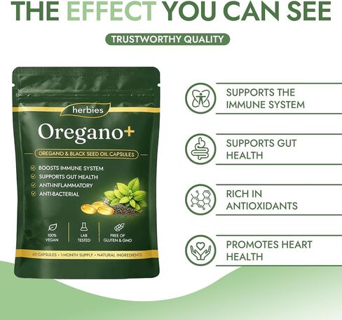 Oregano+ Softgels with Oregano Oil & Black Seed Oil - Helps Maintain Gut Balance, Easy-to-Swallow Softgels - 60 Count(1pc) in Kuwait
