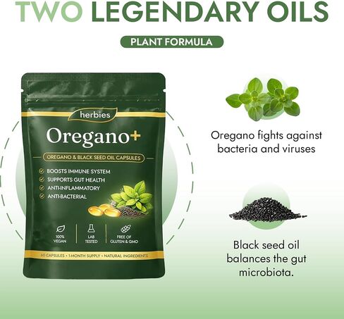 Oregano+ Softgels with Oregano Oil & Black Seed Oil - Helps Maintain Gut Balance, Easy-to-Swallow Softgels - 60 Count(1pc) in Kuwait