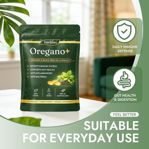 Oregano+ Softgels with Oregano Oil & Black Seed Oil - Helps Maintain Gut Balance, Easy-to-Swallow Softgels - 60 Count(1pc) in Kuwait