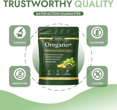Oregano+ Softgels with Oregano Oil & Black Seed Oil - Helps Maintain Gut Balance, Easy-to-Swallow Softgels - 60 Count(1pc) in Kuwait