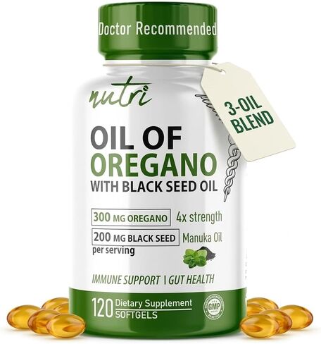 Nutri Oil of Oregano with Black Seed Oil and Manuka Oil Softgels, 505mg Extra Strength Oregano Oil Black Seed Oil Softgels Blend for Immune, Gut and Inflammatory Support Supplements (120 Count) in Saudi Arabia