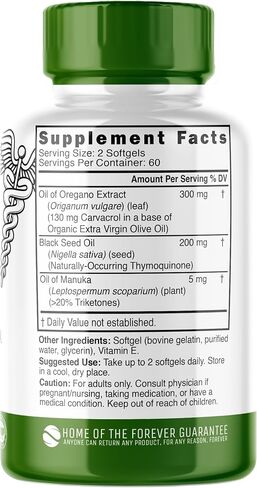 Nutri Oil of Oregano with Black Seed Oil and Manuka Oil Softgels, 505mg Extra Strength Oregano Oil Black Seed Oil Softgels Blend for Immune, Gut and Inflammatory Support Supplements (120 Count) in Saudi Arabia