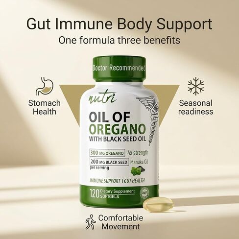 Nutri Oil of Oregano with Black Seed Oil and Manuka Oil Softgels, 505mg Extra Strength Oregano Oil Black Seed Oil Softgels Blend for Immune, Gut and Inflammatory Support Supplements (120 Count) in Saudi Arabia