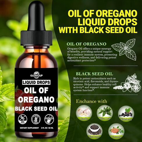 Oil of Oregano with Black Seed Oil Liquid Drops, High Carvacrol & Thymoquinone Aceite de Orégano, Oregano Oil Supplement for Immune & Gut Health, Fast Absorb Oregano Liquid Than Capsules丨2Fl Oz, Vegan in Saudi Arabia