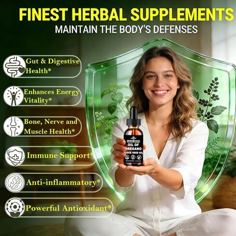 Oil of Oregano with Black Seed Oil Liquid Drops, High Carvacrol & Thymoquinone Aceite de Orégano, Oregano Oil Supplement for Immune & Gut Health, Fast Absorb Oregano Liquid Than Capsules丨2Fl Oz, Vegan in Saudi Arabia