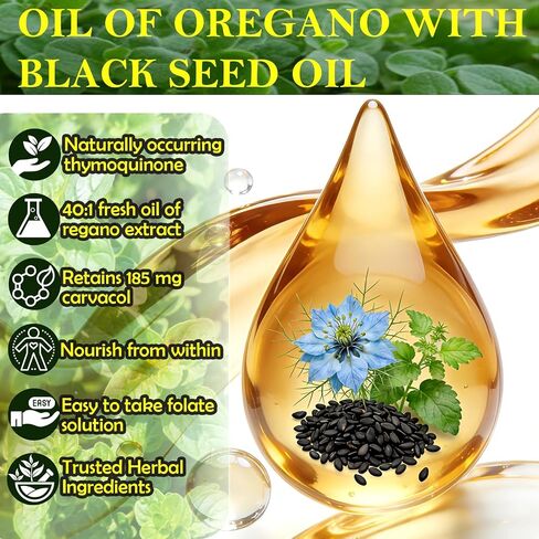 Oil of Oregano with Black Seed Oil Liquid Drops, High Carvacrol & Thymoquinone Aceite de Orégano, Oregano Oil Supplement for Immune & Gut Health, Fast Absorb Oregano Liquid Than Capsules丨2Fl Oz, Vegan in Saudi Arabia