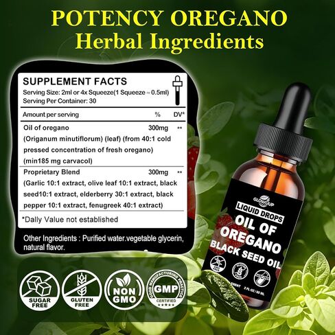Oil of Oregano with Black Seed Oil Liquid Drops, High Carvacrol & Thymoquinone Aceite de Orégano, Oregano Oil Supplement for Immune & Gut Health, Fast Absorb Oregano Liquid Than Capsules丨2Fl Oz, Vegan in Saudi Arabia
