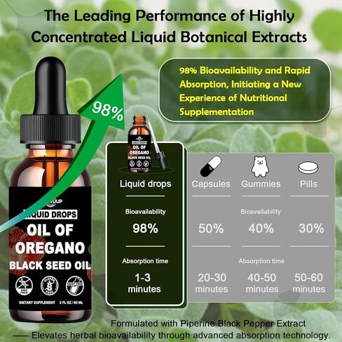 Oil of Oregano with Black Seed Oil Liquid Drops, High Carvacrol & Thymoquinone Aceite de Orégano, Oregano Oil Supplement for Immune & Gut Health, Fast Absorb Oregano Liquid Than Capsules丨2Fl Oz, Vegan in Saudi Arabia
