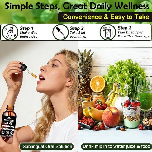 Oil of Oregano with Black Seed Oil Liquid Drops, High Carvacrol & Thymoquinone Aceite de Orégano, Oregano Oil Supplement for Immune & Gut Health, Fast Absorb Oregano Liquid Than Capsules丨2Fl Oz, Vegan in Saudi Arabia