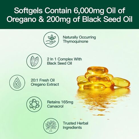 VivoNu Oil of Oregano with Black Seed Oil, Balanced Oil of Oregano Capsules, Organic OreganoOil Softgels,Carvacrol,Thymoquinone, Non-GMO in Kuwait