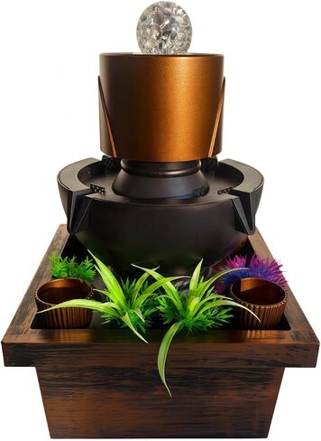 Rotating Crystal Ball Tabletop Water Fountain, 12" Indoor Meditation Fountain with LED Color Changing Light, 3-Tier Relaxing Waterfall, Quiet Pump, USB Powered Desktop Decor for Home Office in Kuwait