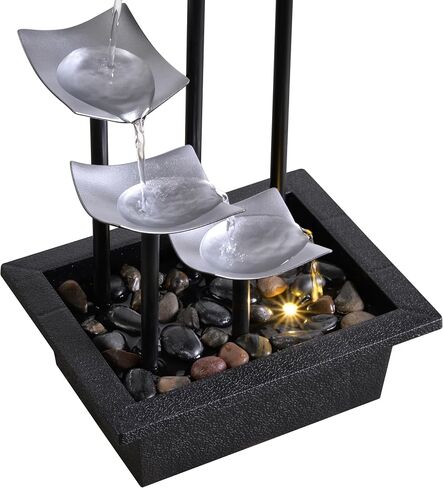 14" Indoor Tabletop Fountain, 5-Tier Modern Waterfall with LED Light and Natural River Rocks, Home Bedroom and Office Relaxation Decor, Zen Desktop Water Feature for Home & Office Gift in Saudi Arabia