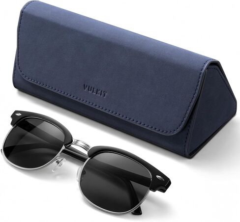 VULKIT Glasses Case, Foldable & Portable Design, Leather Hard Shell Folding Eyeglass Holder for Mens Womens in Kuwait