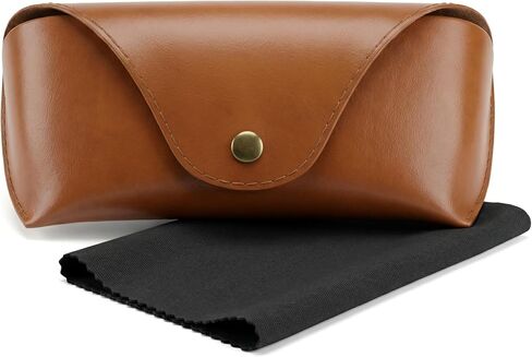 Brown Leather Glasses Case, Portable Hard Shell Eyeglasses And Sunglasses Pouch For Women & Men in Saudi Arabia