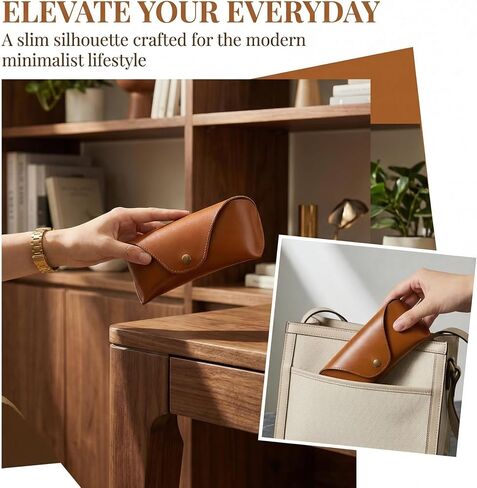 Brown Leather Glasses Case, Portable Hard Shell Eyeglasses And Sunglasses Pouch For Women & Men in Saudi Arabia