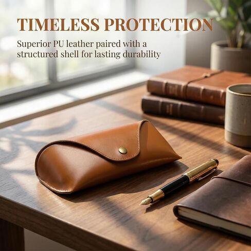 Brown Leather Glasses Case, Portable Hard Shell Eyeglasses And Sunglasses Pouch For Women & Men in Saudi Arabia