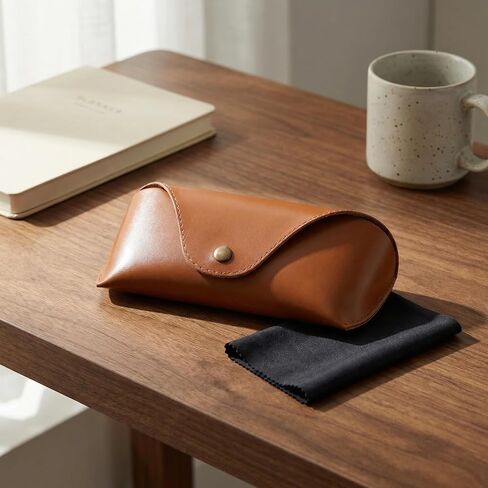 Brown Leather Glasses Case, Portable Hard Shell Eyeglasses And Sunglasses Pouch For Women & Men in Saudi Arabia