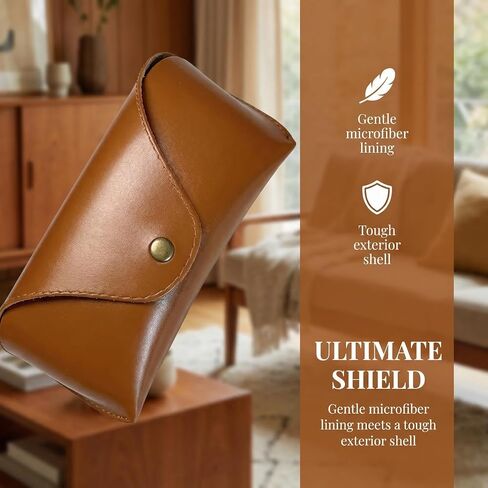 Brown Leather Glasses Case, Portable Hard Shell Eyeglasses And Sunglasses Pouch For Women & Men in Saudi Arabia