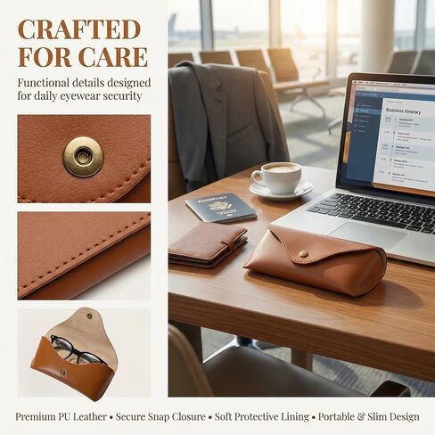 Brown Leather Glasses Case, Portable Hard Shell Eyeglasses And Sunglasses Pouch For Women & Men in Saudi Arabia