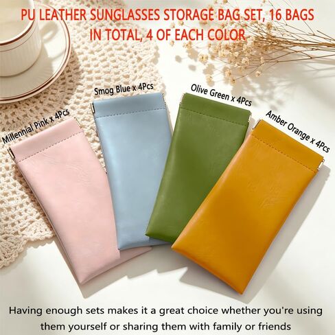 16 Pcs Glasses Case, Soft Leather Sunglasses Case, Squeeze Top Sunglasses Pouch, Portable Sunglass Pouch, Scratch Eyeglass Case For Women Men in Saudi Arabia