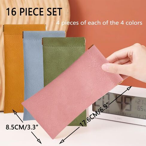 16 Pcs Glasses Case, Soft Leather Sunglasses Case, Squeeze Top Sunglasses Pouch, Portable Sunglass Pouch, Scratch Eyeglass Case For Women Men in Saudi Arabia