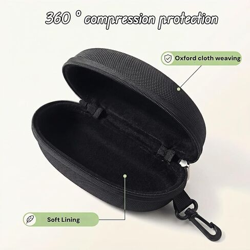 BUBBLE-FLY Hard EVA Waterproof Sunglasses Case, Large Protective Eyeglass Holder with Carabiner Clip & Cleaning Cloth, Shockproof Hard Shell Travel Case for Men Women, Fits Most Glasses in Saudi Arabia