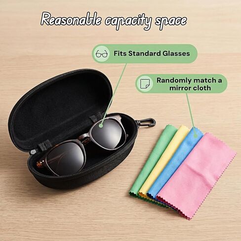 BUBBLE-FLY Hard EVA Waterproof Sunglasses Case, Large Protective Eyeglass Holder with Carabiner Clip & Cleaning Cloth, Shockproof Hard Shell Travel Case for Men Women, Fits Most Glasses in Saudi Arabia