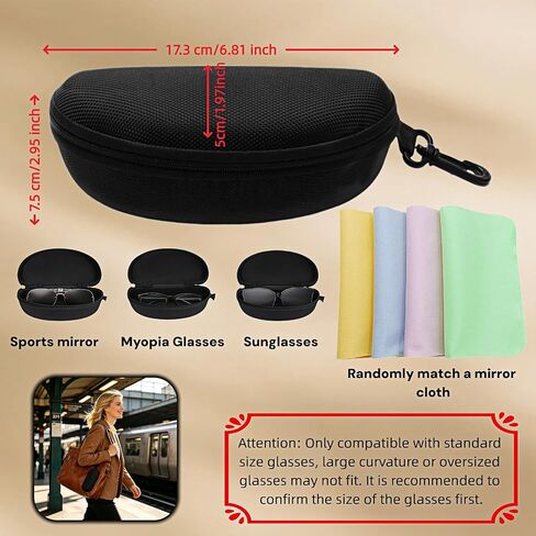BUBBLE-FLY Hard EVA Waterproof Sunglasses Case, Large Protective Eyeglass Holder with Carabiner Clip & Cleaning Cloth, Shockproof Hard Shell Travel Case for Men Women, Fits Most Glasses in Saudi Arabia