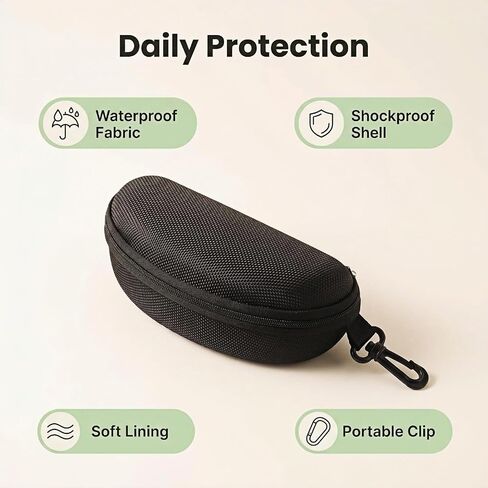 BUBBLE-FLY Hard EVA Waterproof Sunglasses Case, Large Protective Eyeglass Holder with Carabiner Clip & Cleaning Cloth, Shockproof Hard Shell Travel Case for Men Women, Fits Most Glasses in Saudi Arabia