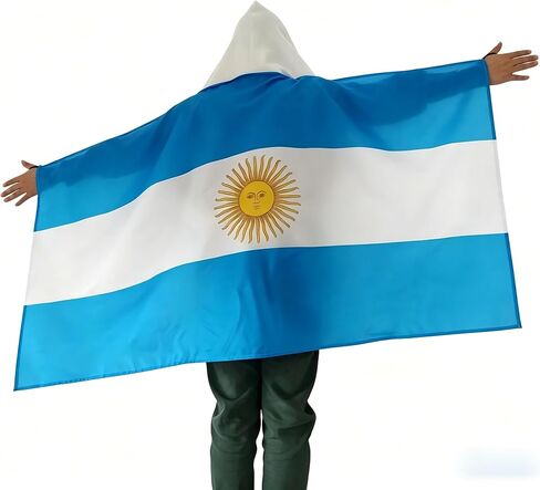 2026 World Cup Argentina Flag Cape, Premium 100% Polyester Fan Body Flag, Breathable Hooded Shawl with Sky Blue-White Stripes & Sun Emblem in Kuwait