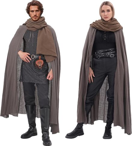 Medieval Cloak Renaissance Cape with Shawl Scarf for Streampunk Gothic Vintage Fantasy Heads Wrap Cosplay Costume in Saudi Arabia