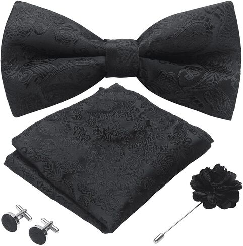 Paisley Bow Ties for Men, Mens Pre-tied Bowties and Pocket Square with Lapel Pin Cufflinks Set with Gift Box in Kuwait
