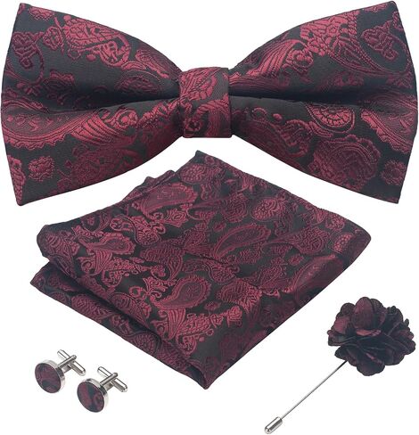 Paisley Bow Ties for Men, Mens Pre-tied Bowties and Pocket Square with Lapel Pin Cufflinks Set with Gift Box in Kuwait