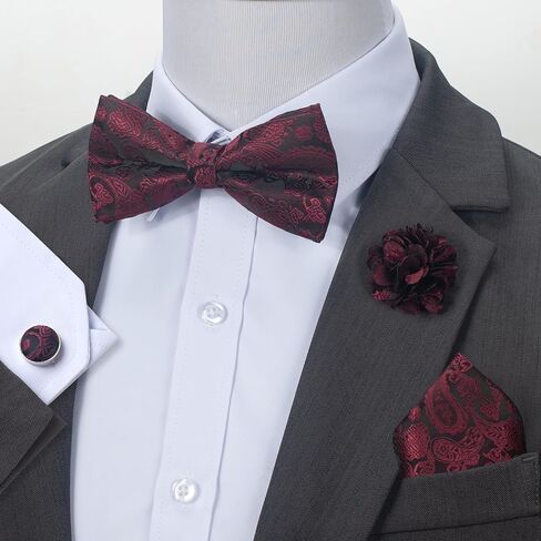 Paisley Bow Ties for Men, Mens Pre-tied Bowties and Pocket Square with Lapel Pin Cufflinks Set with Gift Box in Kuwait