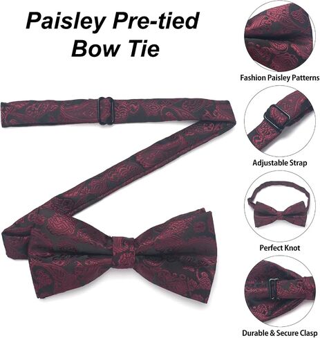 Paisley Bow Ties for Men, Mens Pre-tied Bowties and Pocket Square with Lapel Pin Cufflinks Set with Gift Box in Kuwait