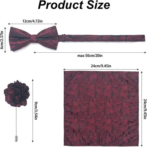 Paisley Bow Ties for Men, Mens Pre-tied Bowties and Pocket Square with Lapel Pin Cufflinks Set with Gift Box in Kuwait