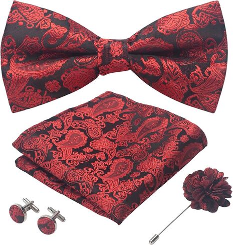 Paisley Bow Ties for Men, Mens Pre-tied Bowties and Pocket Square with Lapel Pin Cufflinks Set with Gift Box in Kuwait