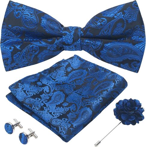 Paisley Bow Ties for Men, Mens Pre-tied Bowties and Pocket Square with Lapel Pin Cufflinks Set with Gift Box in Kuwait