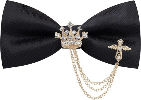Bow Ties for Men,Black Bow Tie with Crown Design,Classic Style Neckband Brooch,Tuxedo Accessory in Kuwait
