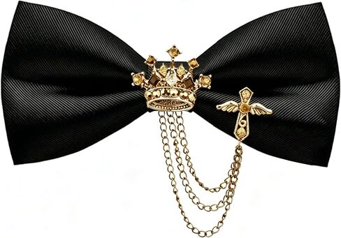 Bow Ties for Men,Black Bow Tie with Crown Design,Classic Style Neckband Brooch,Tuxedo Accessory in Kuwait