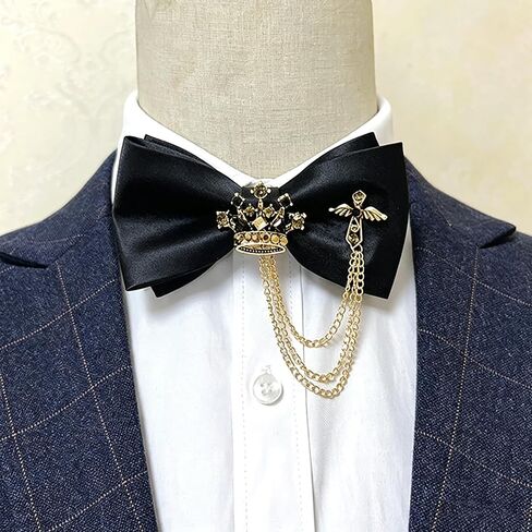 Bow Ties for Men,Black Bow Tie with Crown Design,Classic Style Neckband Brooch,Tuxedo Accessory in Kuwait