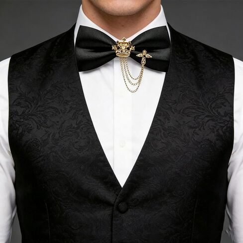 Bow Ties for Men,Black Bow Tie with Crown Design,Classic Style Neckband Brooch,Tuxedo Accessory in Kuwait