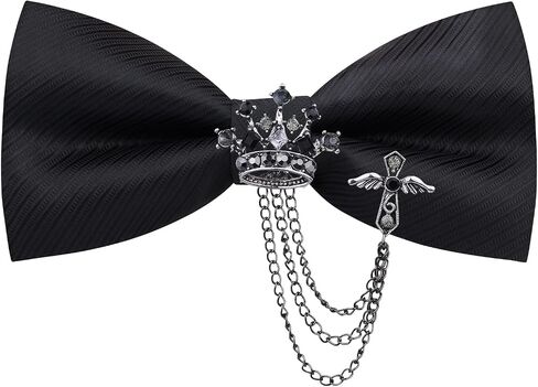 Bow Ties for Men,Black Bow Tie with Crown Design,Classic Style Neckband Brooch,Tuxedo Accessory in Kuwait