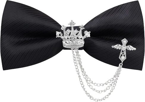 Bow Ties for Men,Black Bow Tie with Crown Design,Classic Style Neckband Brooch,Tuxedo Accessory in Kuwait