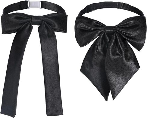 cobee 2 Pcs Bow Ties for Women, Adjustable Bow Tie Solid Color Pre-tied Bowties Black Polyester BowTie for Women Men Costume Uniform Shirt Party Cosplay Christmas(2 Styles) in Kuwait