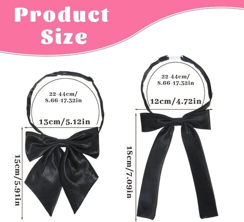 cobee 2 Pcs Bow Ties for Women, Adjustable Bow Tie Solid Color Pre-tied Bowties Black Polyester BowTie for Women Men Costume Uniform Shirt Party Cosplay Christmas(2 Styles) in Kuwait