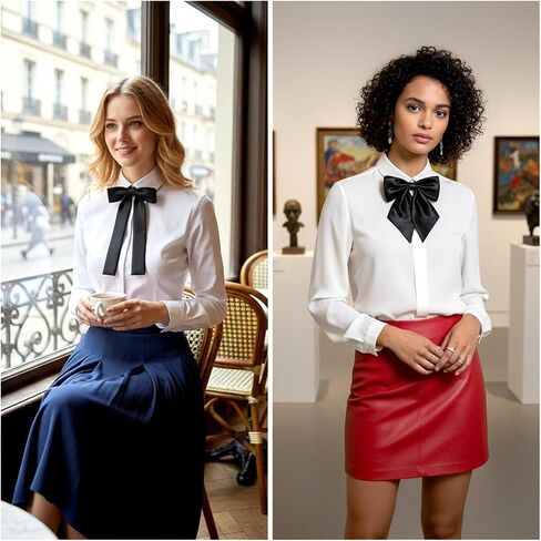 cobee 2 Pcs Bow Ties for Women, Adjustable Bow Tie Solid Color Pre-tied Bowties Black Polyester BowTie for Women Men Costume Uniform Shirt Party Cosplay Christmas(2 Styles) in Kuwait