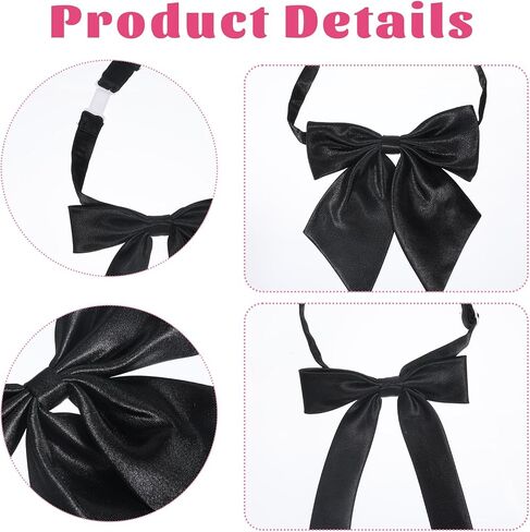 cobee 2 Pcs Bow Ties for Women, Adjustable Bow Tie Solid Color Pre-tied Bowties Black Polyester BowTie for Women Men Costume Uniform Shirt Party Cosplay Christmas(2 Styles) in Kuwait