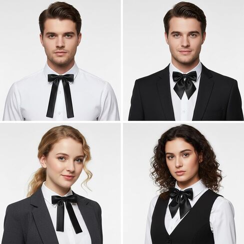 cobee 2 Pcs Bow Ties for Women, Adjustable Bow Tie Solid Color Pre-tied Bowties Black Polyester BowTie for Women Men Costume Uniform Shirt Party Cosplay Christmas(2 Styles) in Kuwait